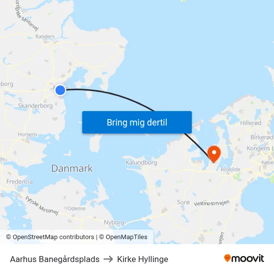 Aarhus Banegårdsplads to Kirke Hyllinge map