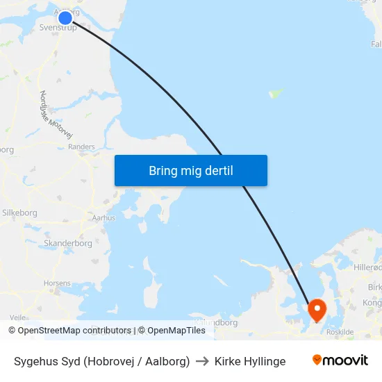 Sygehus Syd (Hobrovej / Aalborg) to Kirke Hyllinge map
