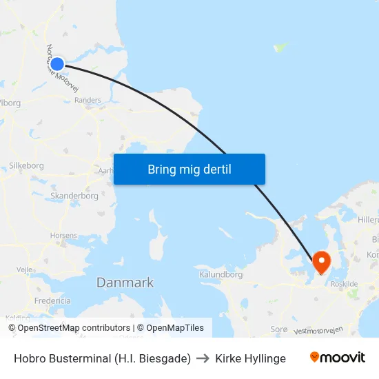 Hobro Busterminal (H.I. Biesgade) to Kirke Hyllinge map