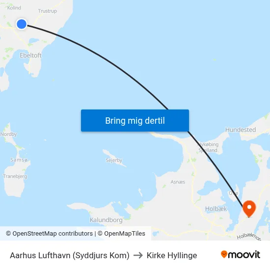 Aarhus Lufthavn (Syddjurs Kom) to Kirke Hyllinge map