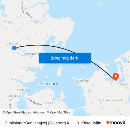 Gunilslund/Gunilshøjvej (Silkeborg Kom) to Kirke Hyllinge map