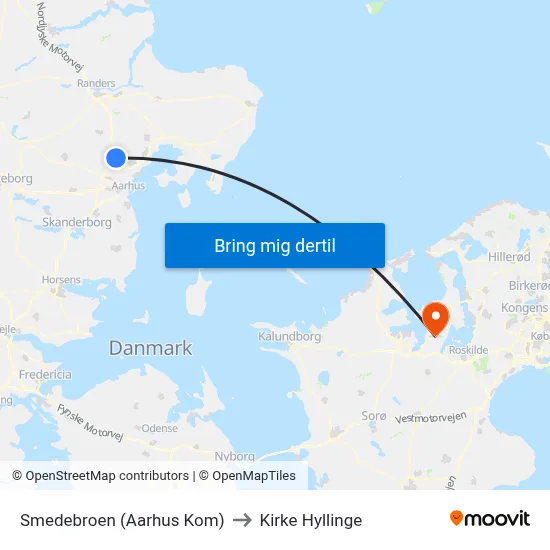 Smedebroen (Aarhus Kom) to Kirke Hyllinge map