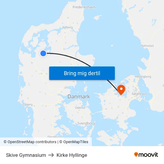 Skive Gymnasium to Kirke Hyllinge map