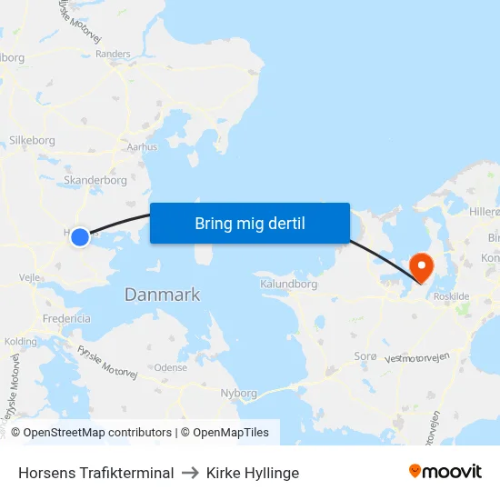 Horsens Trafikterminal to Kirke Hyllinge map
