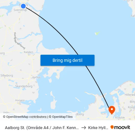 Aalborg St. (Område A4 / John F. Kennedys Plads) to Kirke Hyllinge map