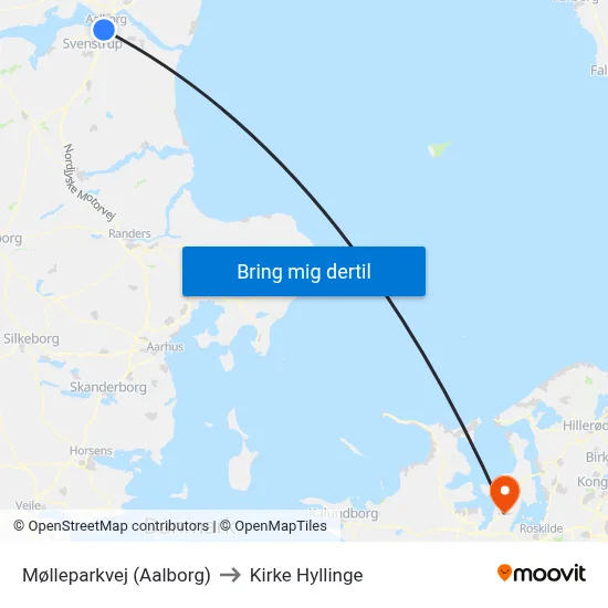 Mølleparkvej (Aalborg) to Kirke Hyllinge map