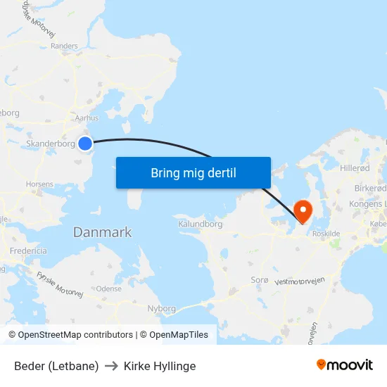 Beder (Letbane) to Kirke Hyllinge map