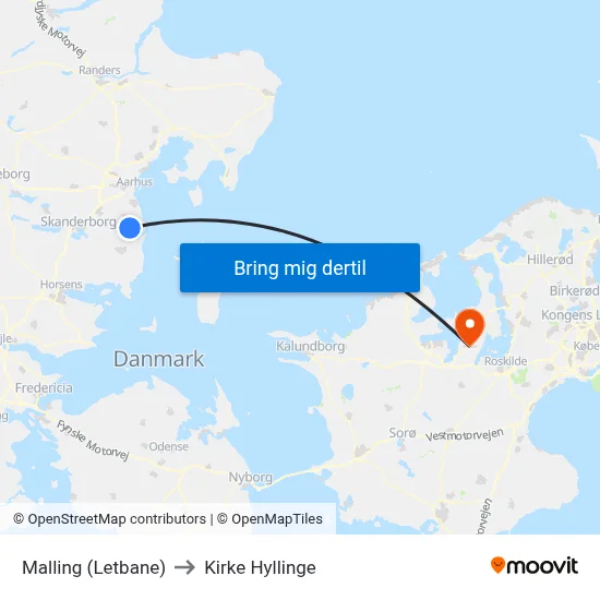 Malling (Letbane) to Kirke Hyllinge map