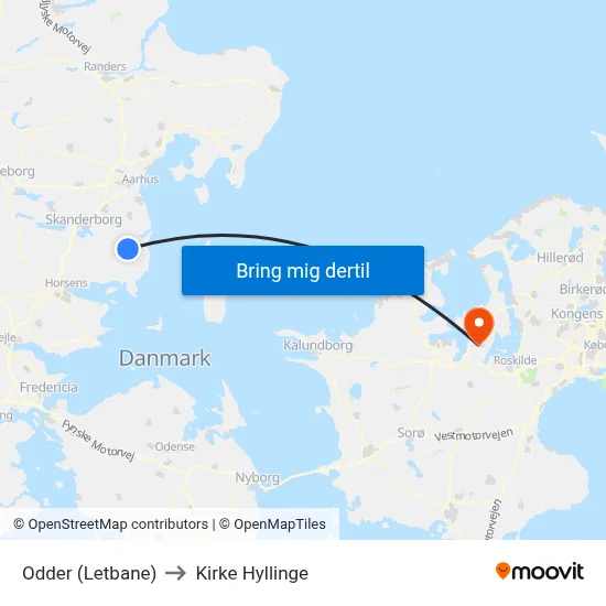 Odder (Letbane) to Kirke Hyllinge map