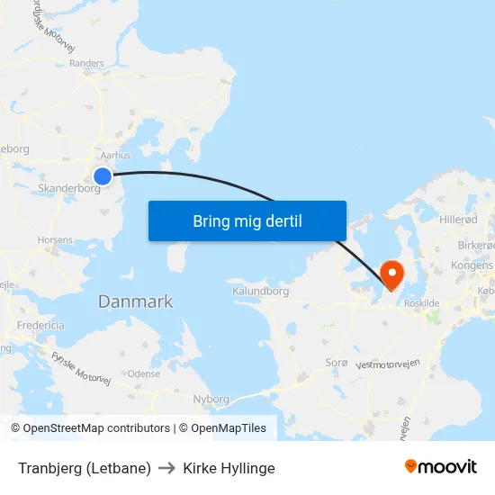 Tranbjerg (Letbane) to Kirke Hyllinge map