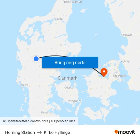Herning Station to Kirke Hyllinge map