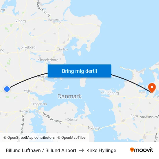 Billund Lufthavn / Billund Airport to Kirke Hyllinge map