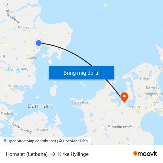Hornslet (Letbane) to Kirke Hyllinge map