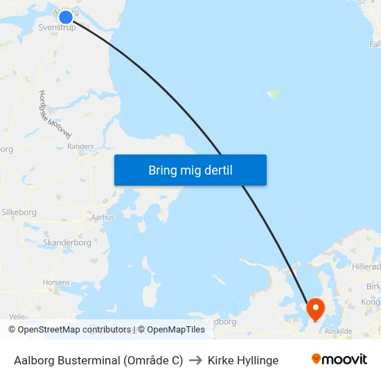 Aalborg Busterminal (Område C) to Kirke Hyllinge map