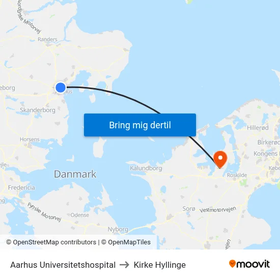 Aarhus Universitetshospital to Kirke Hyllinge map