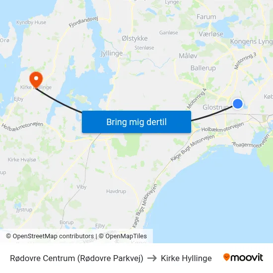 Rødovre Centrum (Rødovre Parkvej) to Kirke Hyllinge map