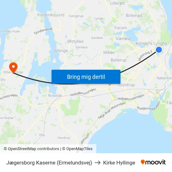 Jægersborg Kaserne (Ermelundsvej) to Kirke Hyllinge map
