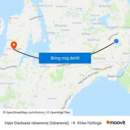Høje Gladsaxe Isbanevej (Isbanevej) to Kirke Hyllinge map
