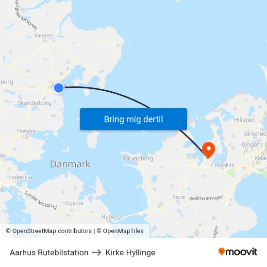 Aarhus Rutebilstation to Kirke Hyllinge map