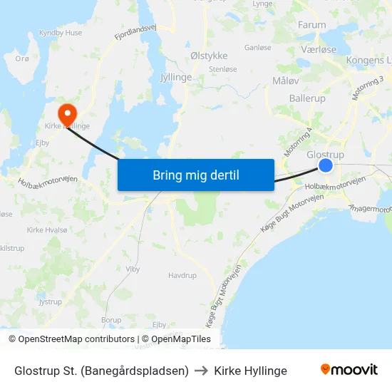 Glostrup St. (Banegårdspladsen) to Kirke Hyllinge map