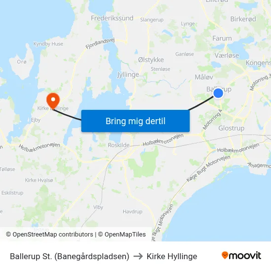 Ballerup St. (Banegårdspladsen) to Kirke Hyllinge map