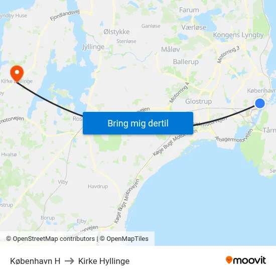 København H to Kirke Hyllinge map