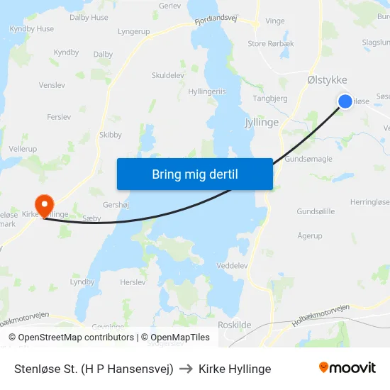 Stenløse St. (H P Hansensvej) to Kirke Hyllinge map