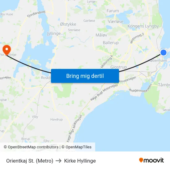 Orientkaj St. (Metro) to Kirke Hyllinge map
