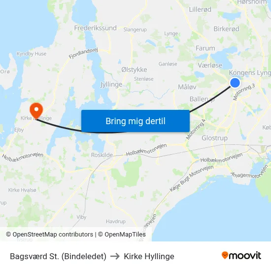Bagsværd St. (Bindeledet) to Kirke Hyllinge map