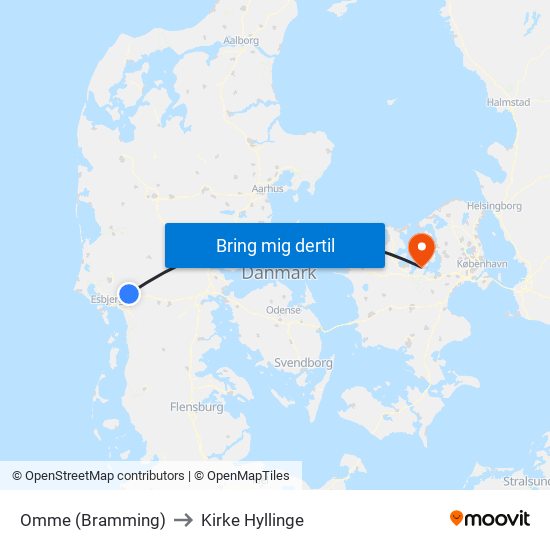 Omme (Bramming) to Kirke Hyllinge map