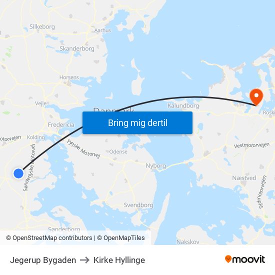 Jegerup Bygaden to Kirke Hyllinge map