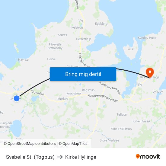 Svebølle St. (Togbus) to Kirke Hyllinge map