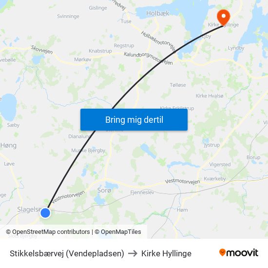 Stikkelsbærvej (Vendepladsen) to Kirke Hyllinge map