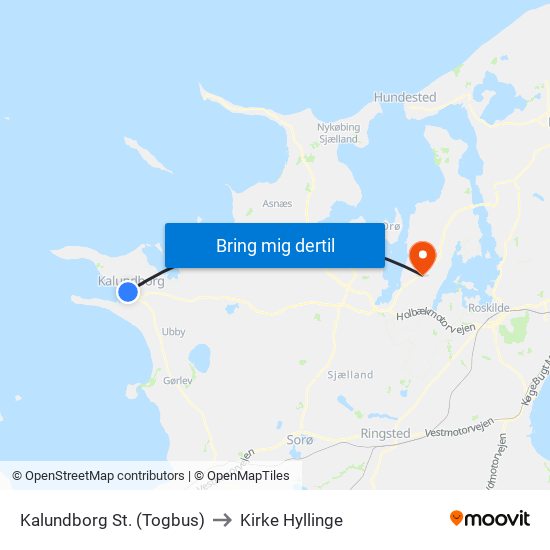 Kalundborg St. (Togbus) to Kirke Hyllinge map