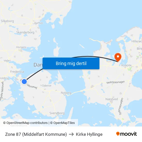 Zone 87 (Middelfart Kommune) to Kirke Hyllinge map
