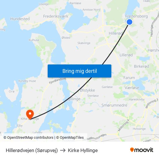 Hillerødvejen (Sørupvej) to Kirke Hyllinge map