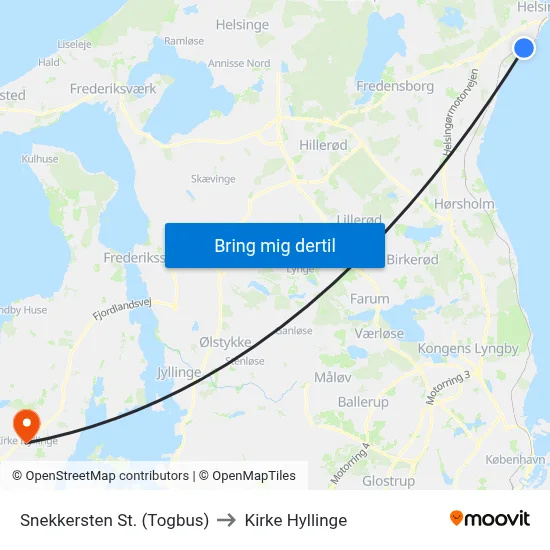 Snekkersten St. (Togbus) to Kirke Hyllinge map