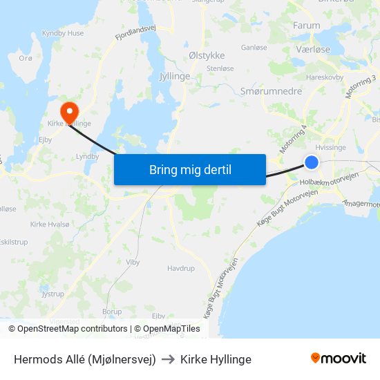 Hermods Allé (Mjølnersvej) to Kirke Hyllinge map