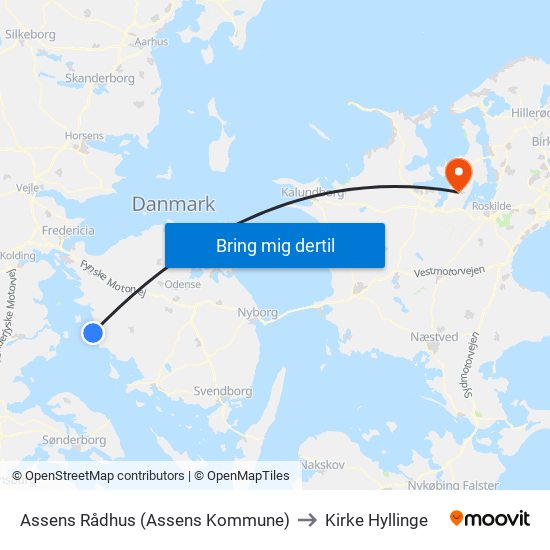 Assens Rådhus (Assens Kommune) to Kirke Hyllinge map