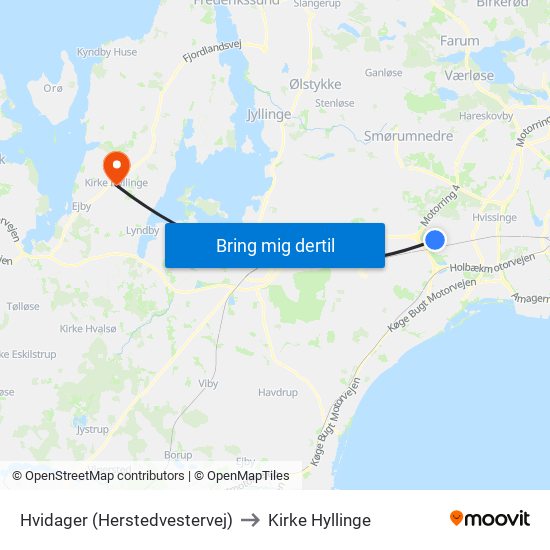 Hvidager (Herstedvestervej) to Kirke Hyllinge map