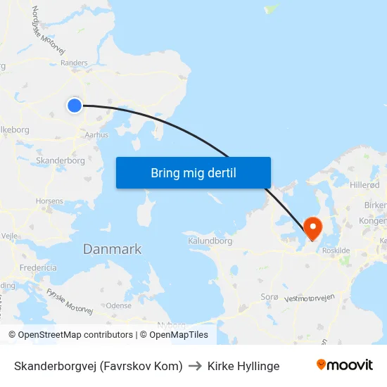 Skanderborgvej (Favrskov Kom) to Kirke Hyllinge map