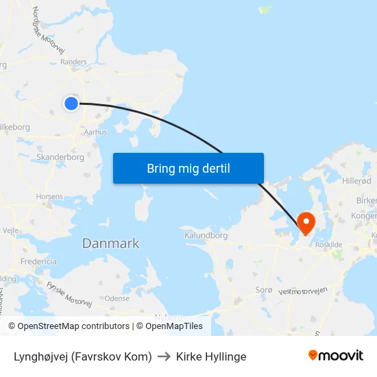 Lynghøjvej (Favrskov Kom) to Kirke Hyllinge map