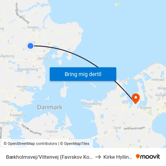 Bækholmsvej/Vittenvej (Favrskov Kom) to Kirke Hyllinge map