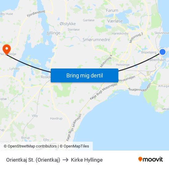 Orientkaj St. (Orientkaj) to Kirke Hyllinge map