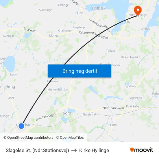 Slagelse St. (Ndr.Stationsvej) to Kirke Hyllinge map