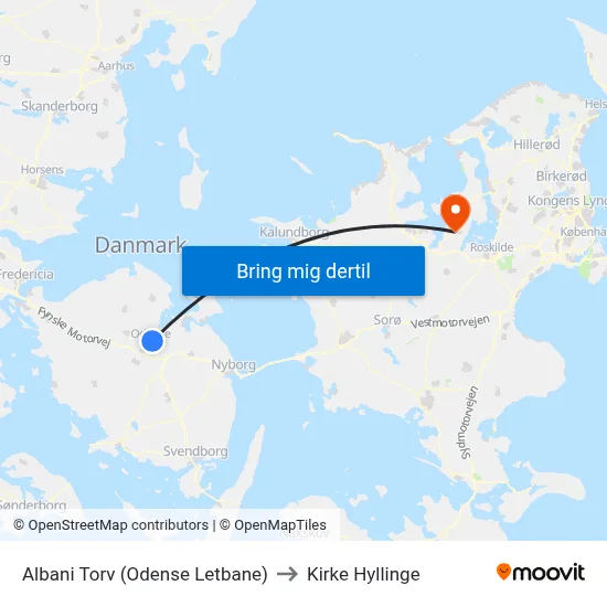Albani Torv (Odense Letbane) to Kirke Hyllinge map
