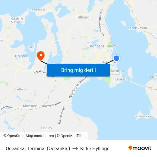 Oceankaj Terminal (Oceankaj) to Kirke Hyllinge map