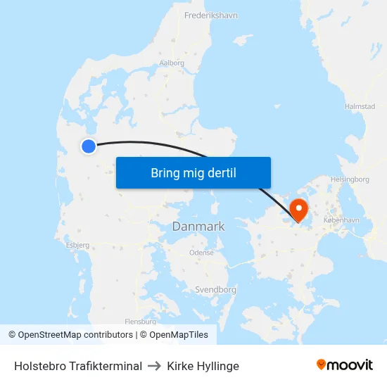 Holstebro Trafikterminal to Kirke Hyllinge map