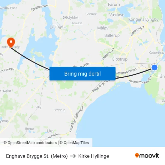 Enghave Brygge St. (Metro) to Kirke Hyllinge map