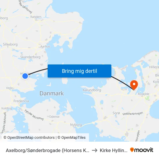 Axelborg/Sønderbrogade (Horsens Kom) to Kirke Hyllinge map